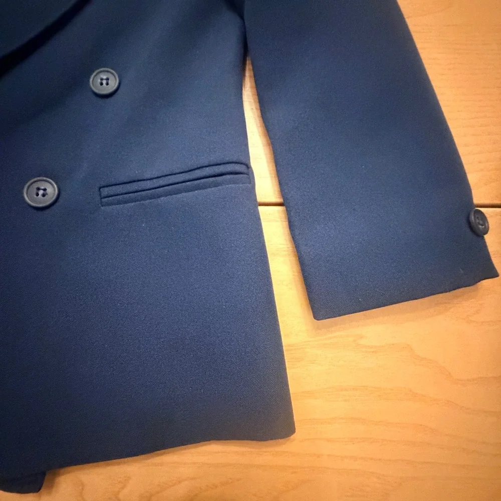 VTG Michael James Double Breasted Blazer Kids Size 5 Slim Navy Blue Old Money